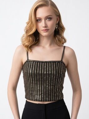 ST. JOHN EVENING | Vintage Black & Gold Stripe Top